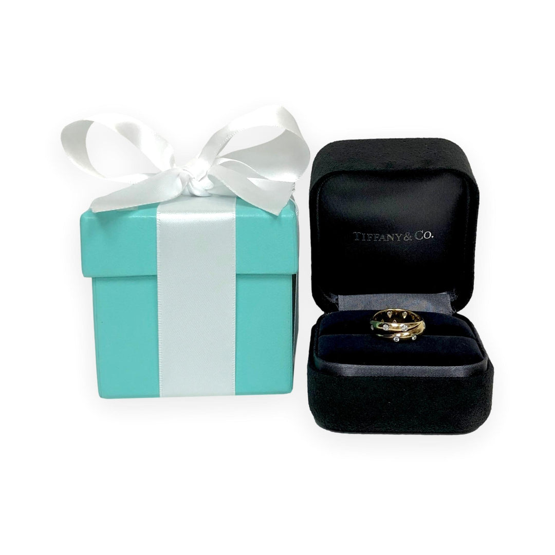 Tiffany & Co. 18K Yellow Gold Etoile Crossover Diamond Band Ring Size 4.75