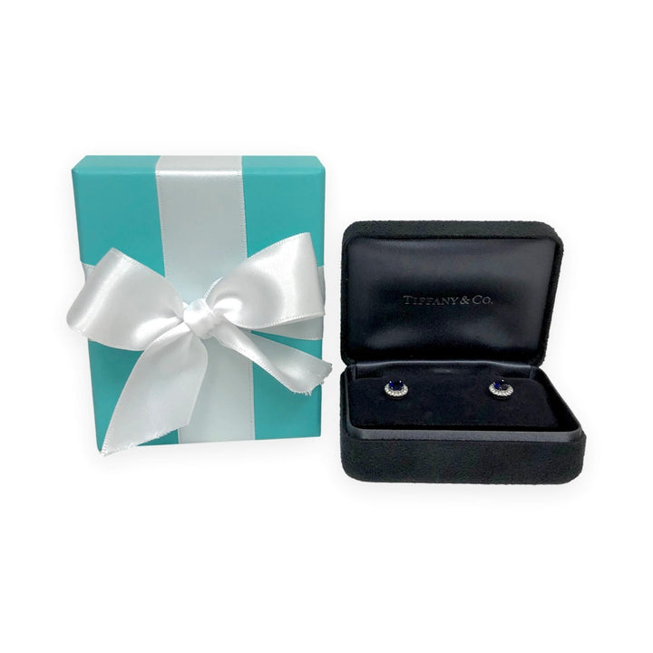 Tiffany & Co. Platinum Soleste Halo Round Sapphire and Diamond Stud Earrings 1ct