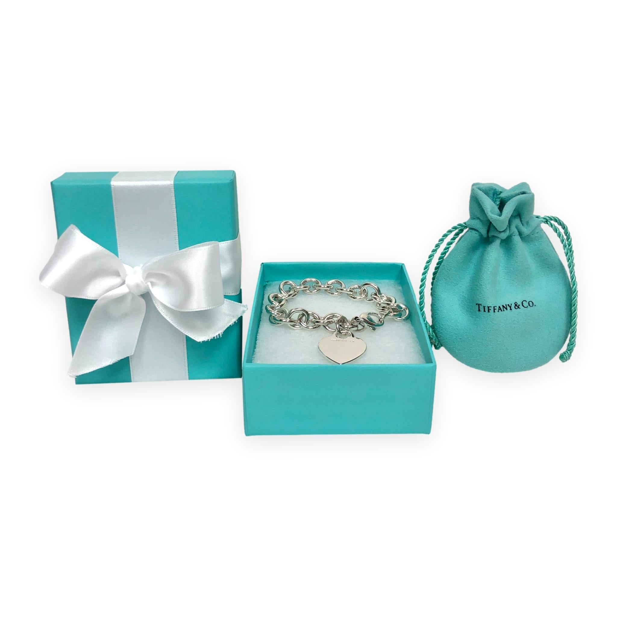 Tiffany & Co. Sterling Silver Heart Tag Link Bracelet 7.5