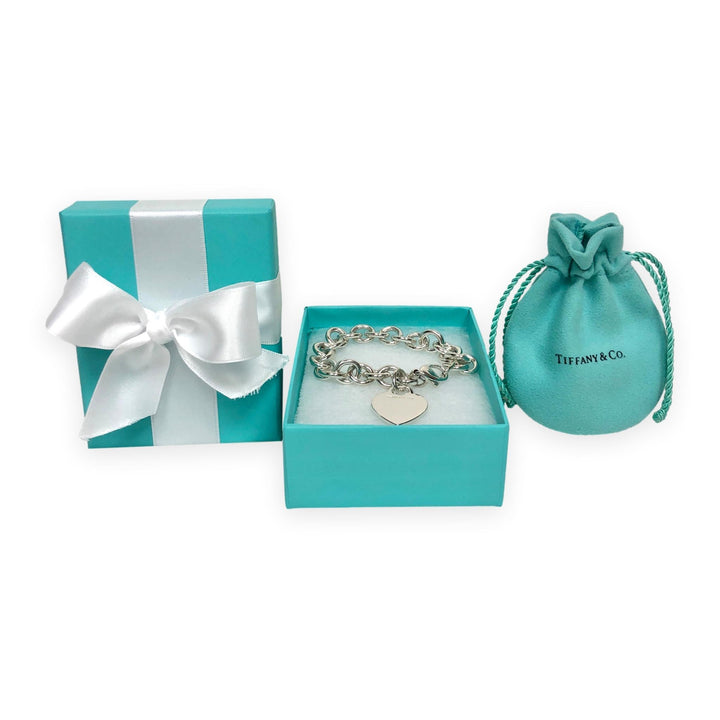 Tiffany & Co. Sterling Silver Heart Tag Medium Link Bracelet 7" - 10mm