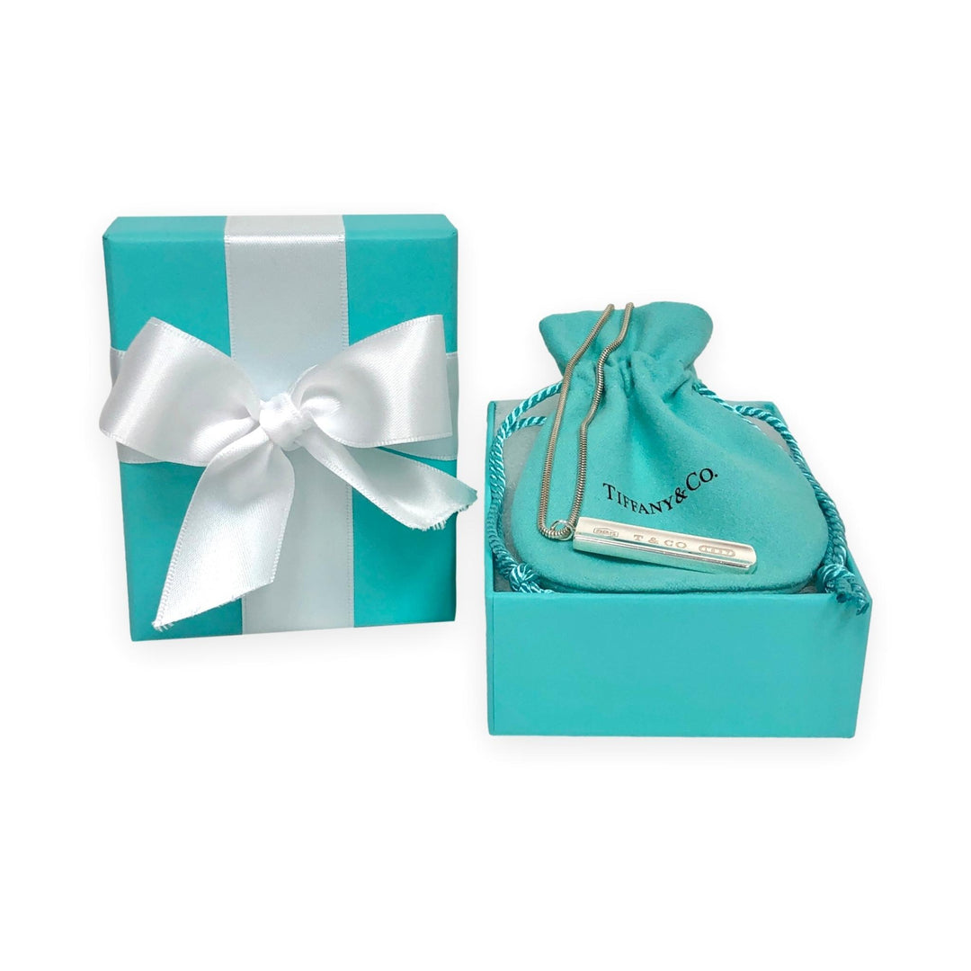 Vintage Tiffany & Co. 1837 Sterling Silver Bar Pendant Necklace on Snake Chain