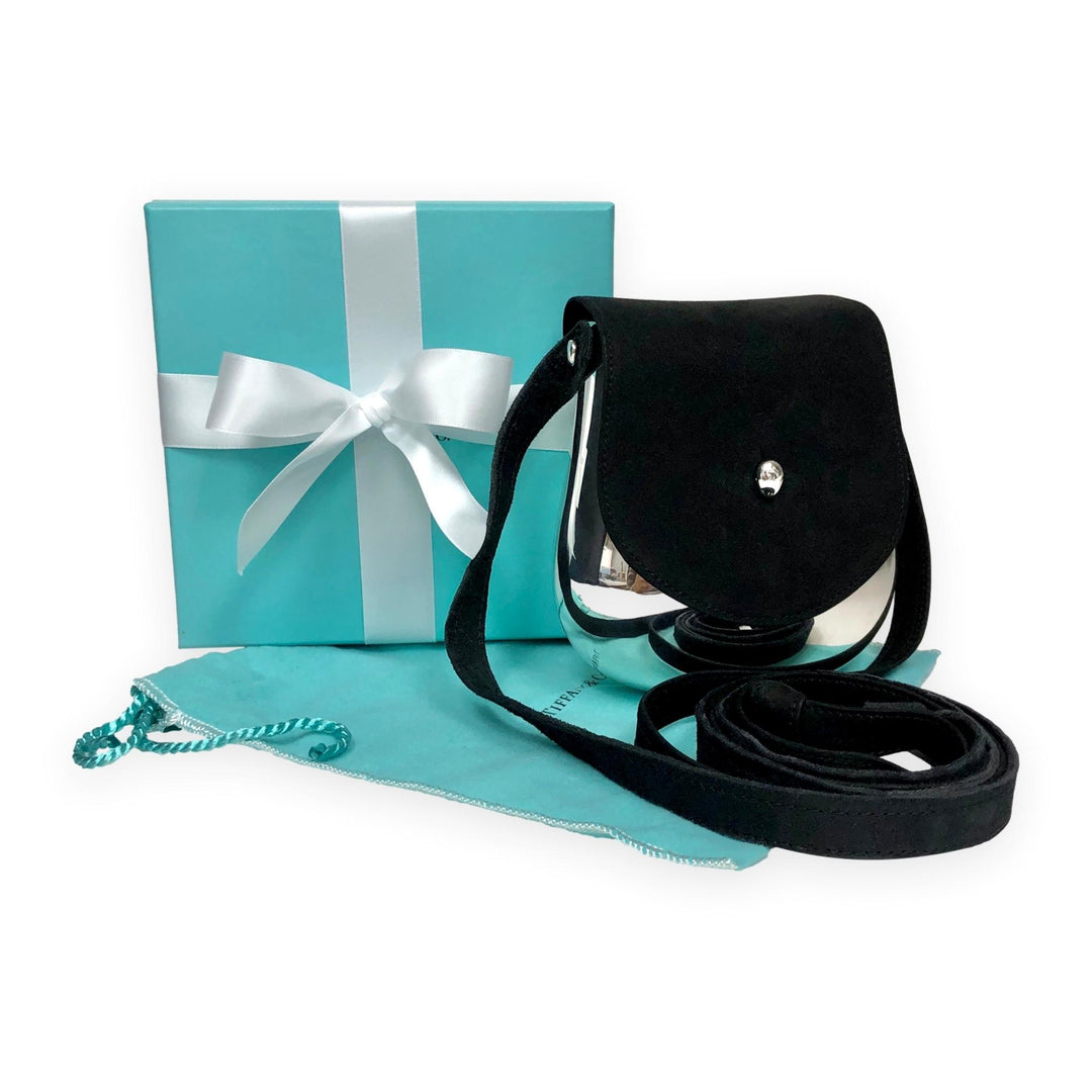 Tiffany & Co. Elsa Peretti Campana Sterling Silver & Black Suede Crossbody Bag