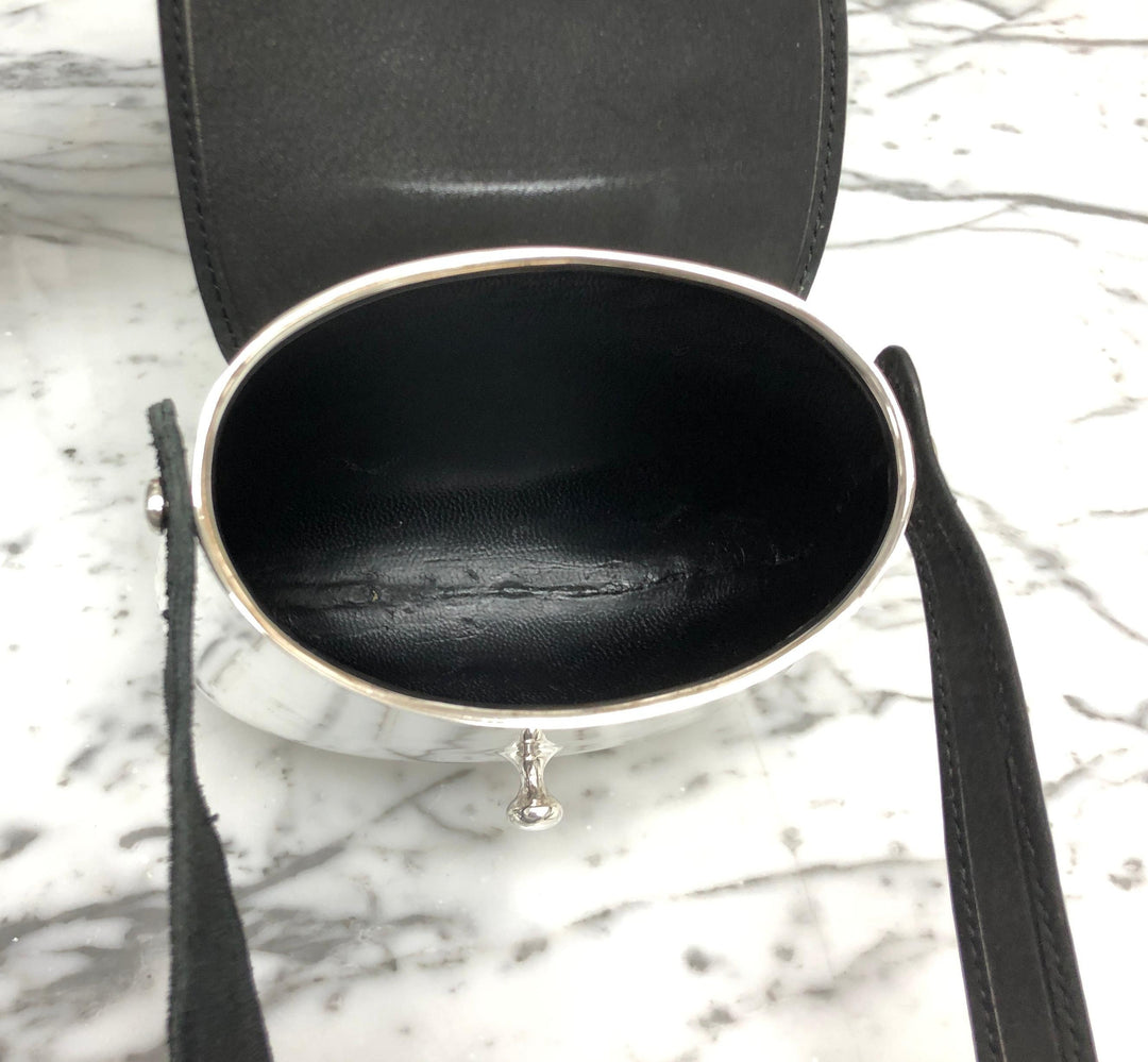 Tiffany & Co. Elsa Peretti Campana Sterling Silver & Black Suede Crossbody Bag