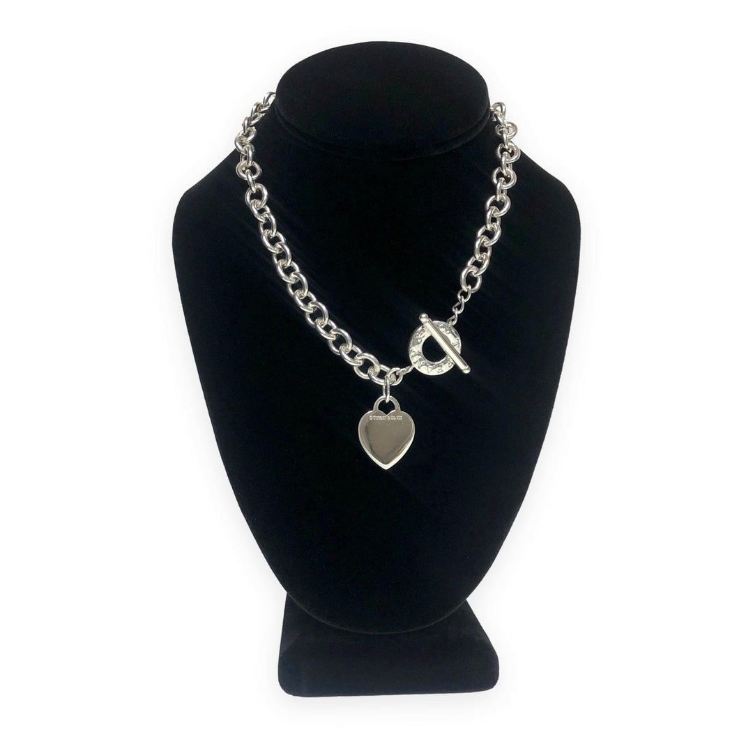 Tiffany & Co. Sterling Silver Heart Tag Charm Large Link Necklace 16.5" 10mm