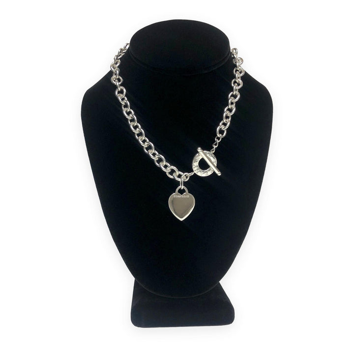 Tiffany & Co. Sterling Silver Heart Tag Charm Large Link Necklace 16.5" 10mm