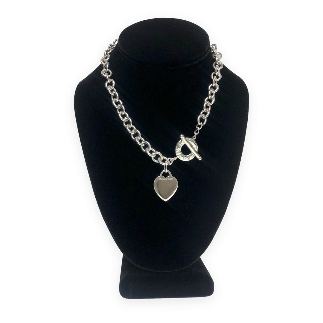 Tiffany & Co. Sterling Silver Heart Tag Charm Large Link Necklace 16.5" 10mm