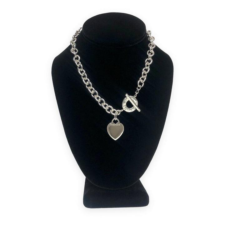 Tiffany & Co. Sterling Silver Heart Tag Charm Large Link Necklace 16.5" 10mm