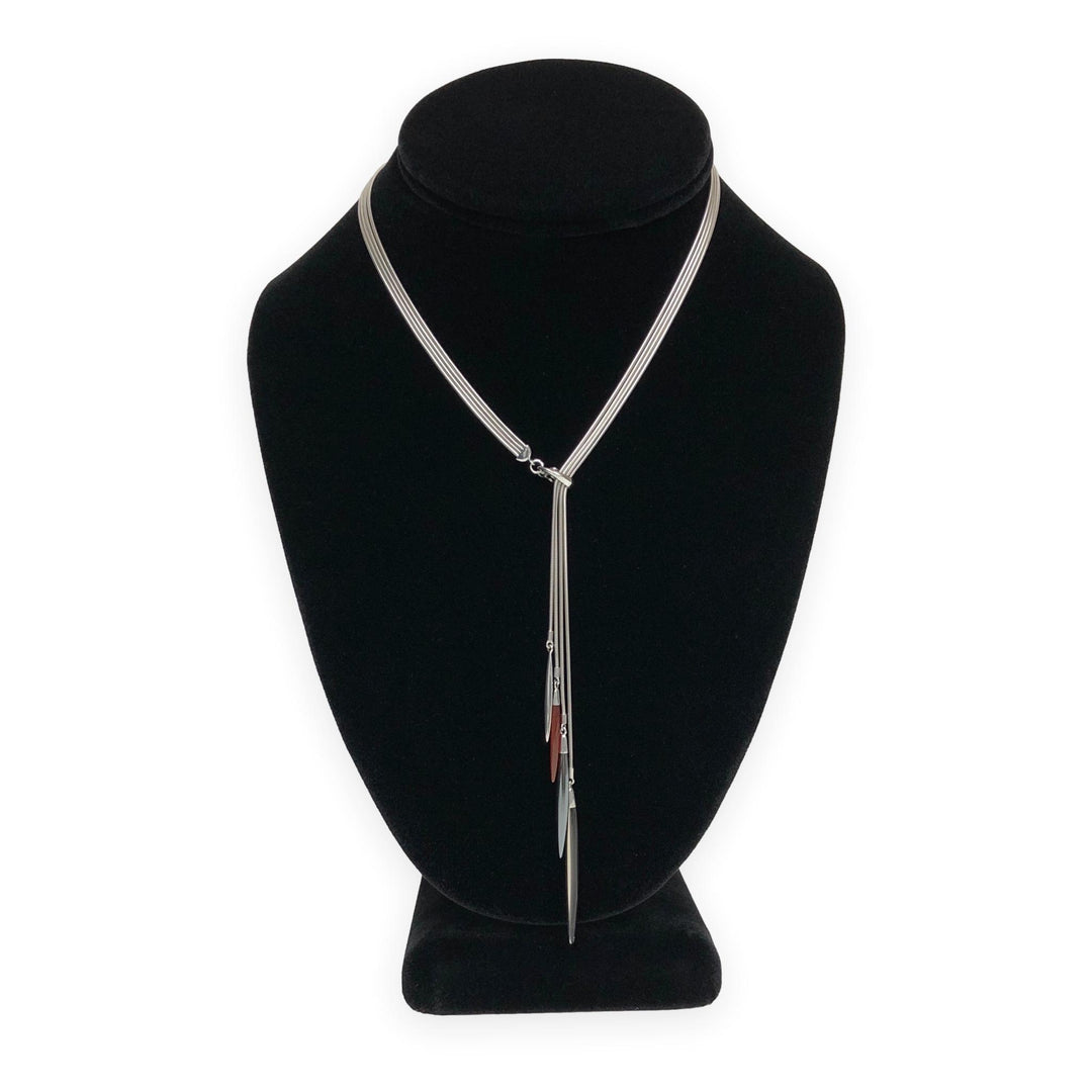 Vintage Tiffany & Co. 18K White Gold Multi Feather Lariat Necklace Ca. 2000's