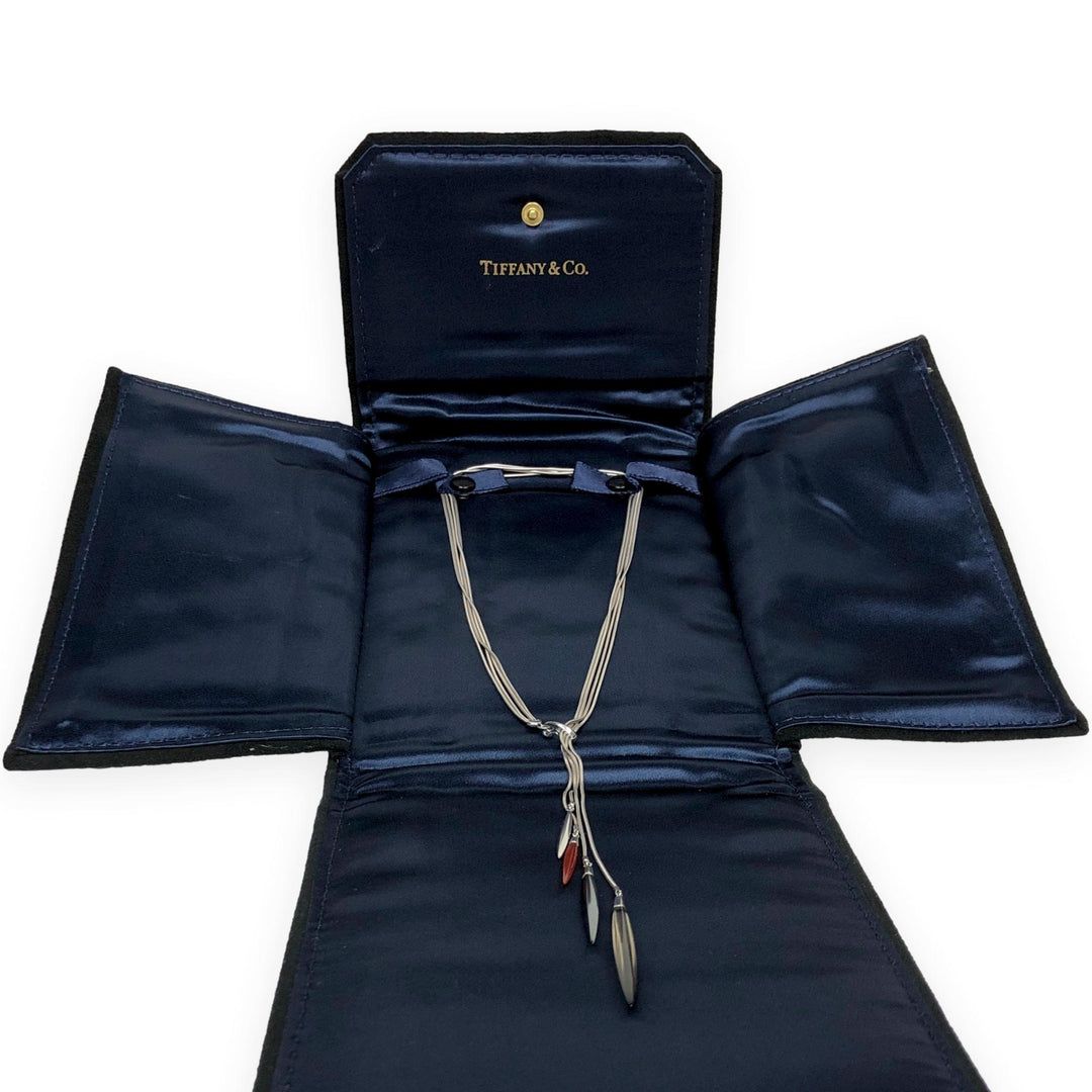 Vintage Tiffany & Co. 18K White Gold Multi Feather Lariat Necklace Ca. 2000's