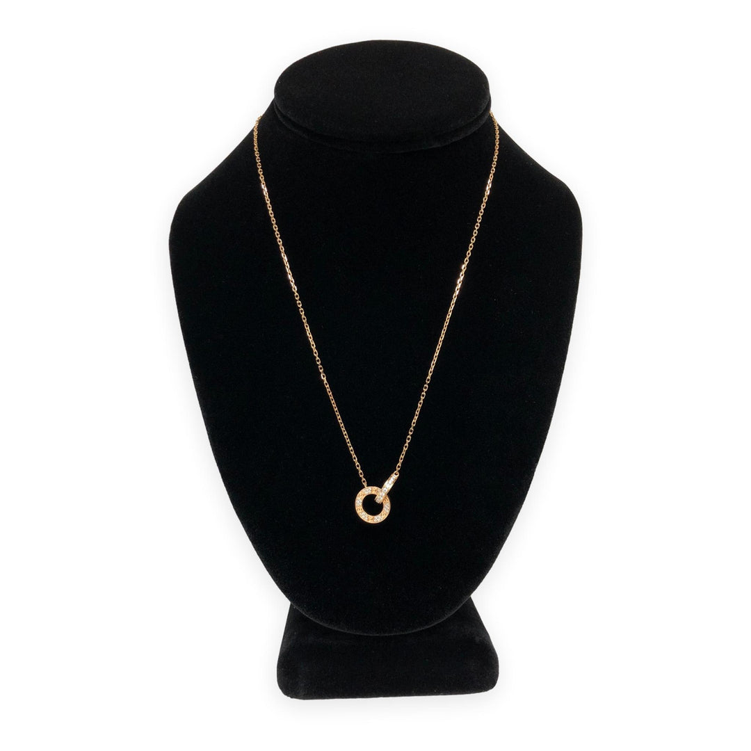 Cartier Love Necklace 18K Rose Gold Pavé Diamond Pendant 20" Box and Papers