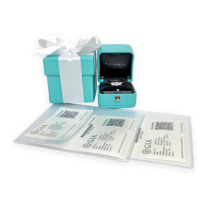 Tiffany & Co. Platinum Three Stone Diamond Engagement Ring 1.02ct Ttl. E VS