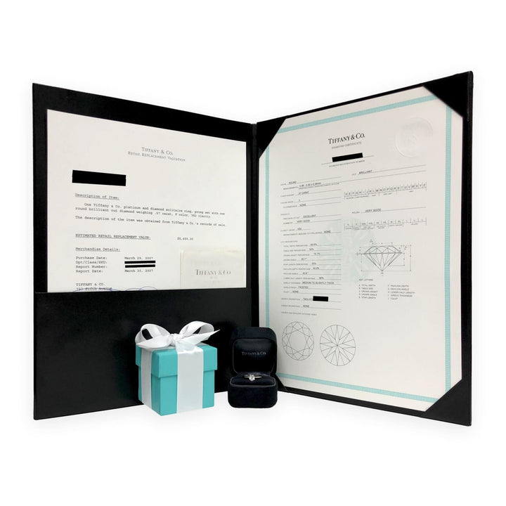 Tiffany & Co. Platinum .57 ct F VS2 Diamond Solitaire Engagement Ring w/papers