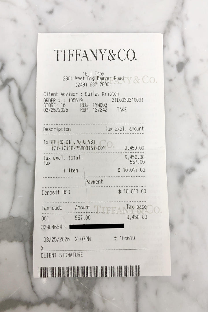 Tiffany & Co. Platinum 0.70ct Diamond Classic Setting Solitaire Engagement Ring