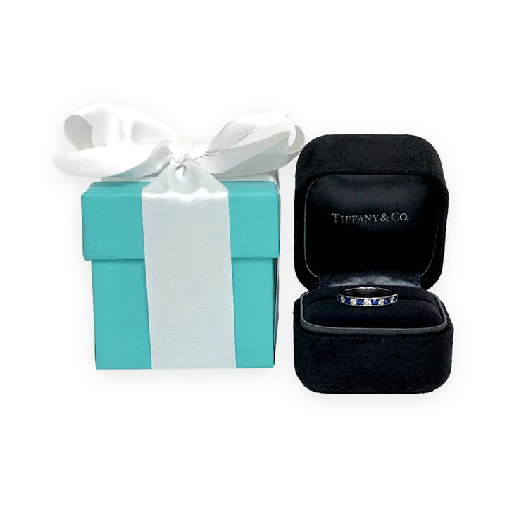 Tiffany & Co Platinum Channel-set Half Circle Diamond Sapphire Band Ring