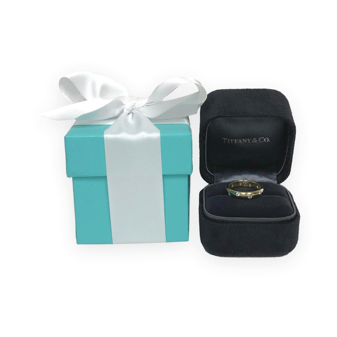 Tiffany & Co. 18K Yellow Gold + Platinum Etoile Diamond Band Ring Size 5.5 3.8mm