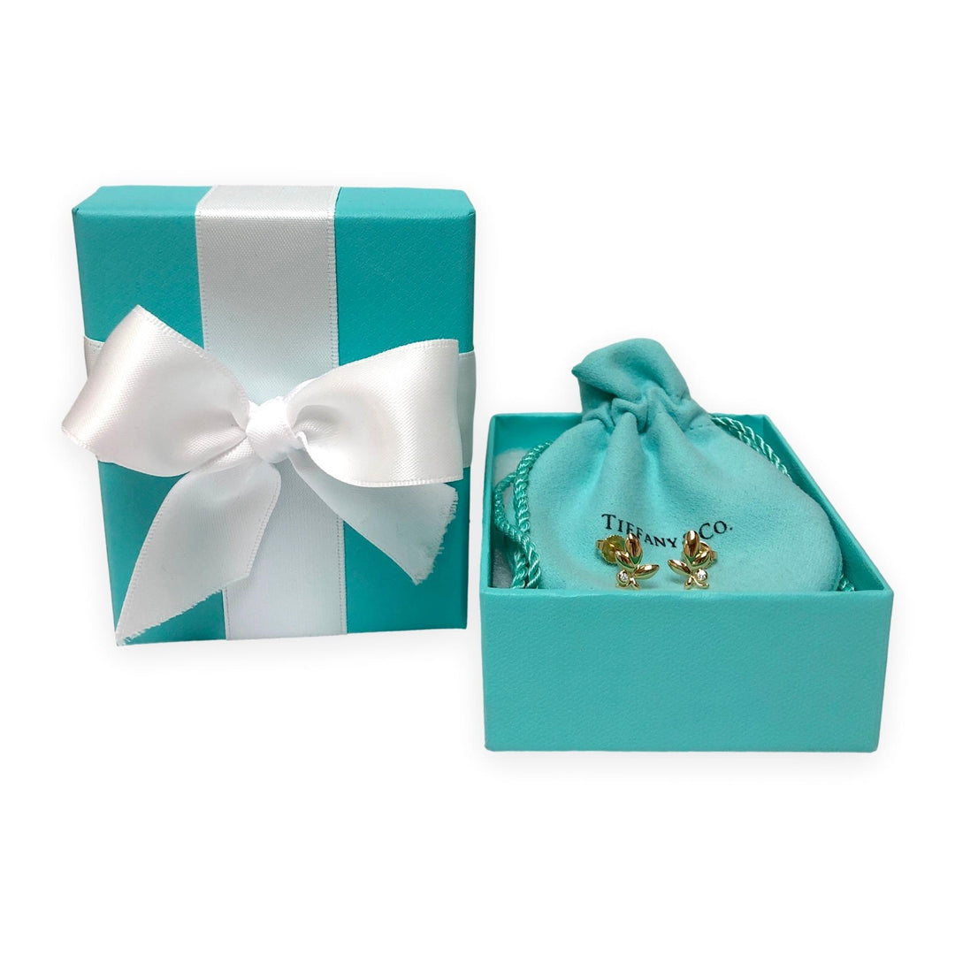 Tiffany & Co. Paloma Picasso 18K Yellow Gold Olive Leaf Diamond Stud Earrings