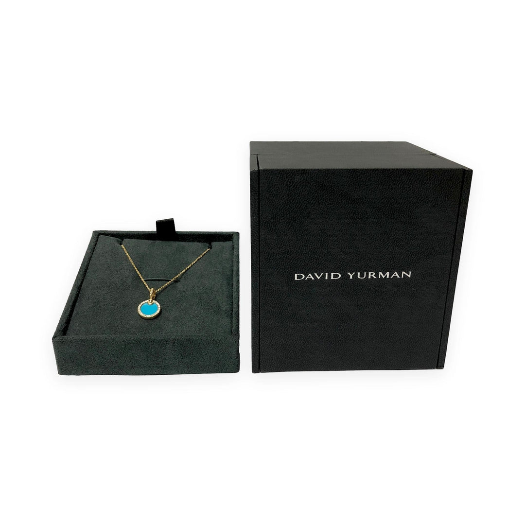 David Yurman Elements 18K Yellow Gold Turquoise and Diamond Pendant Necklace