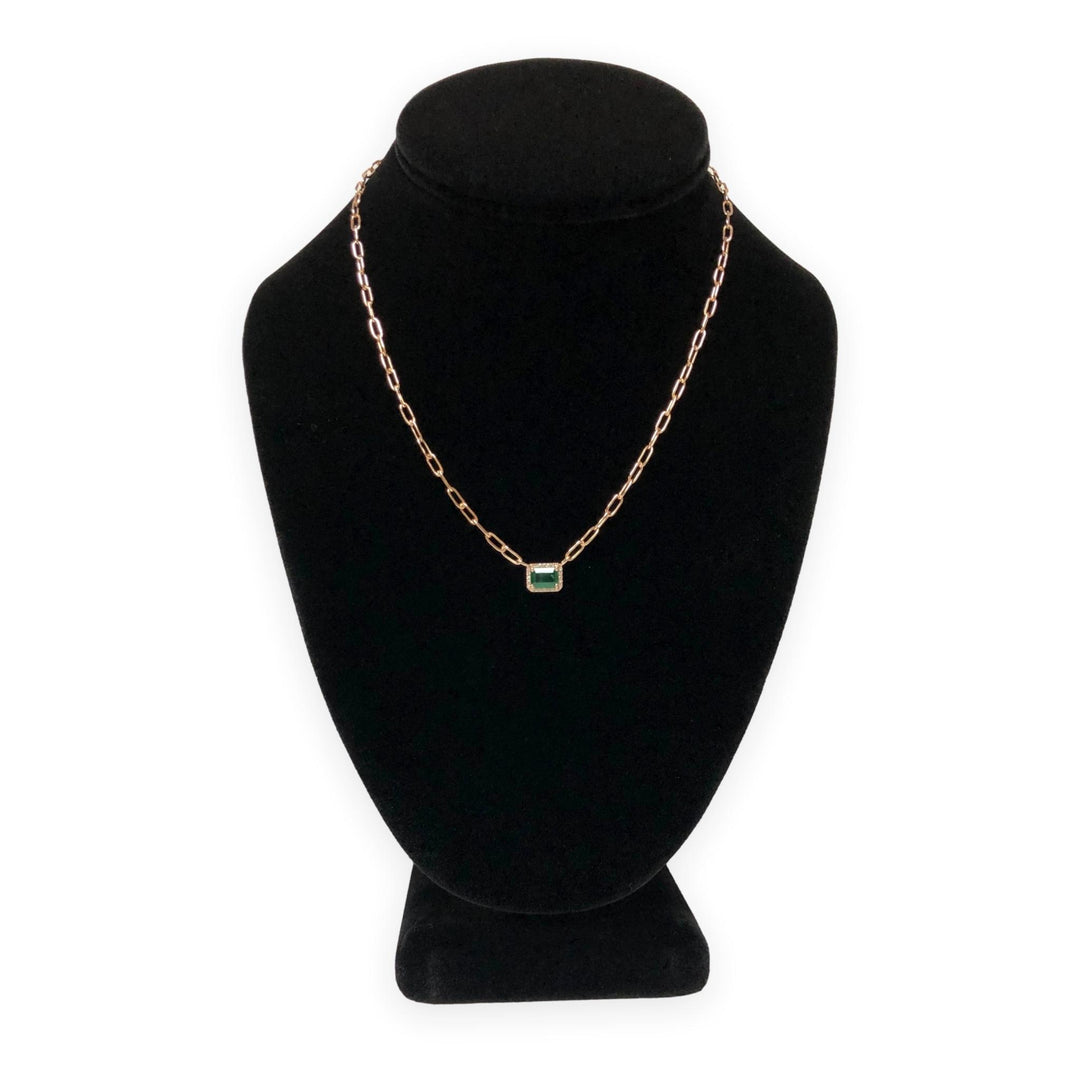 14K Rose Gold Emerald and Diamond Pendant Necklace
