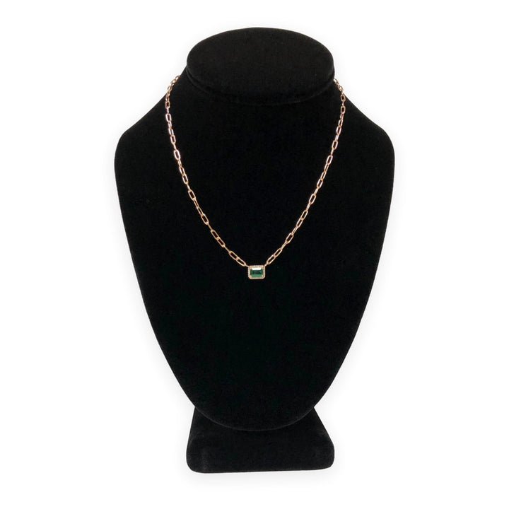 14K Rose Gold Emerald and Diamond Pendant Necklace