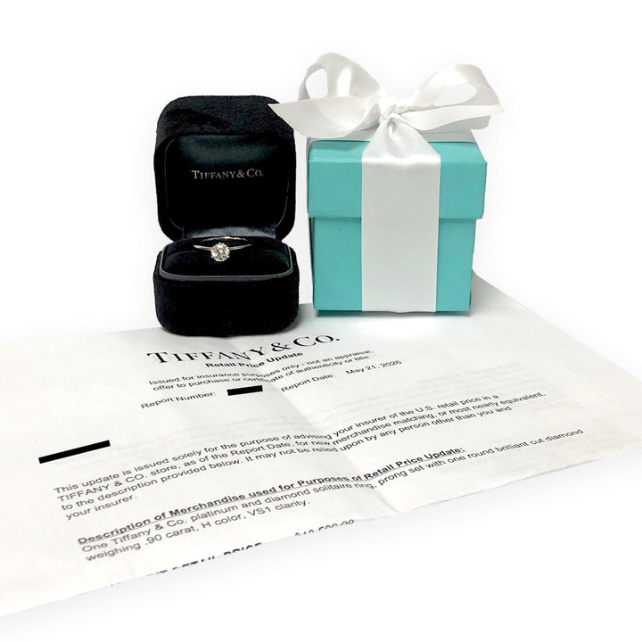 Tiffany & Co. Platinum .90 ct H-VS1 Diamond Solitaire Classic Engagement Ring