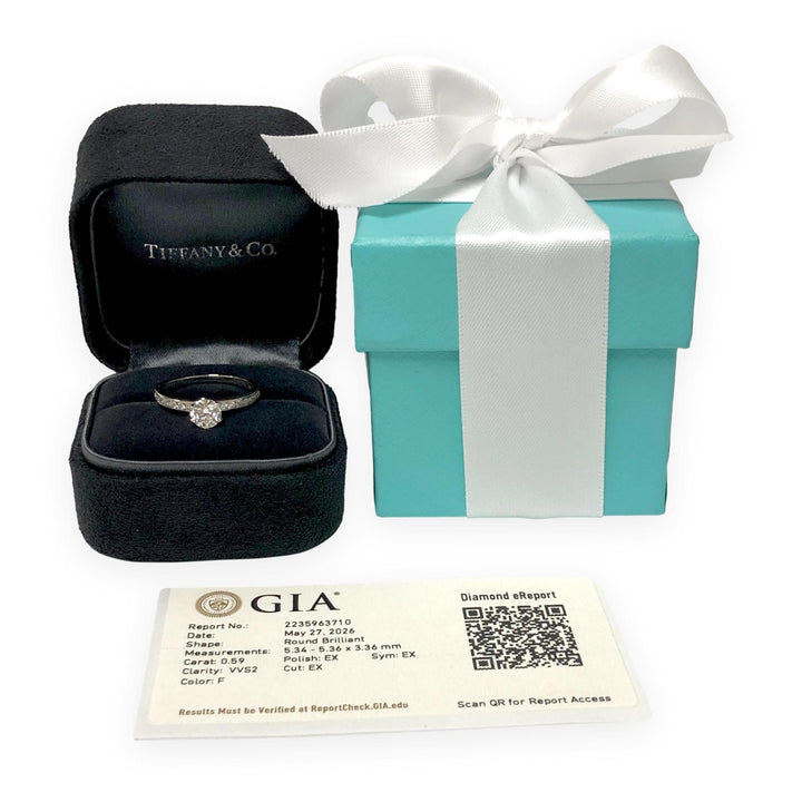 Tiffany & Co. Platinum 0.59ct Center Diamond Engagement Ring Channel-Set band