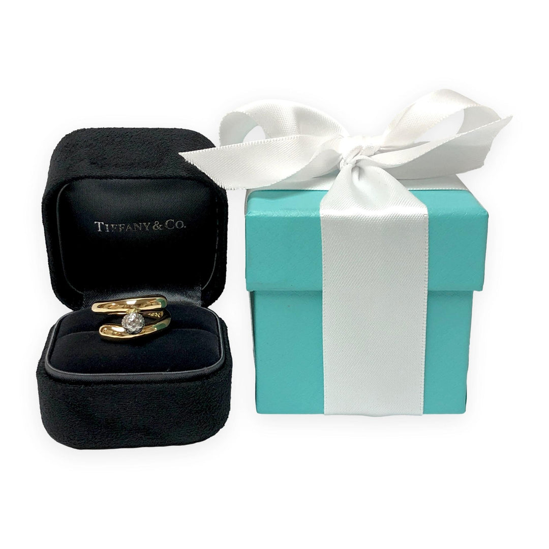 Tiffany & Co. Vintage 18K Yellow Gold and Platinum Pavé Diamond Bypass Ring 5.25