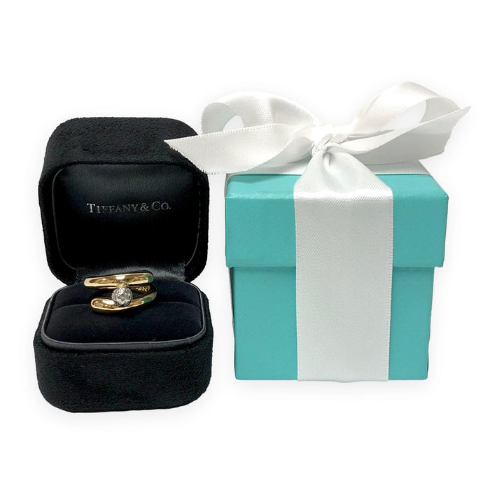 Tiffany & Co. Vintage 18K Yellow Gold and Platinum Pavé Diamond Bypass Ring 5.25
