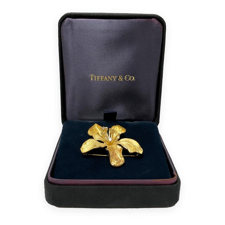 Tiffany & Co. Vintage 18K Yellow Gold Diamond Azalea Brooch