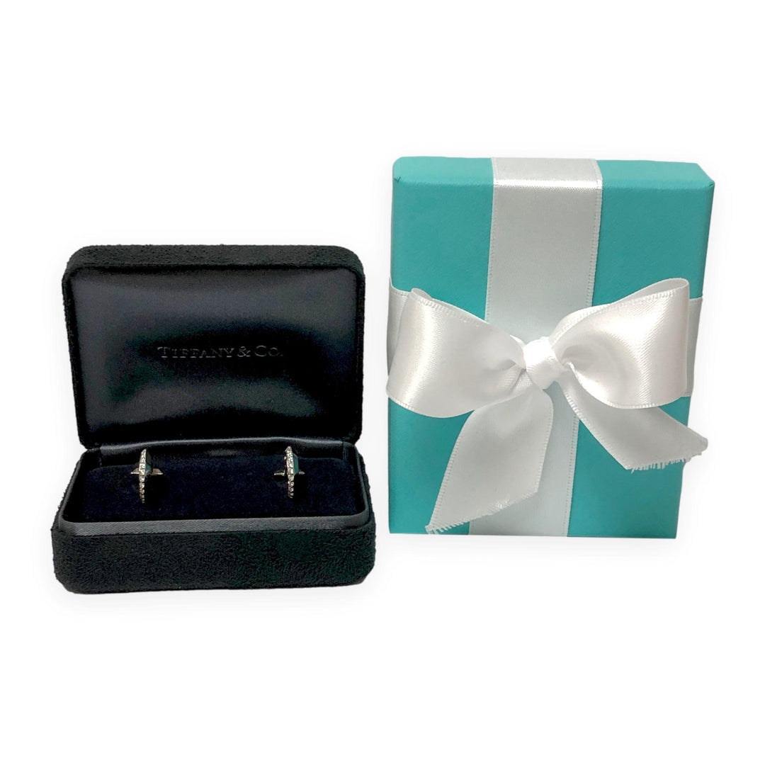Tiffany & Co. T1 Hoop Earrings in 18K White Gold with Pavé Diamonds .40 cts