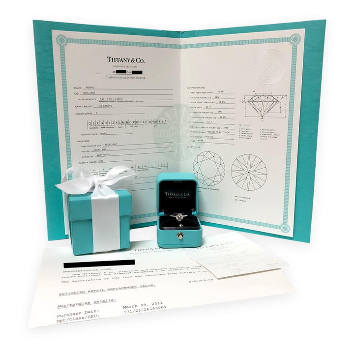 Tiffany & Co. Platinum 1.50ct F-VS1 Round Diamond Solitaire Engagement Ring