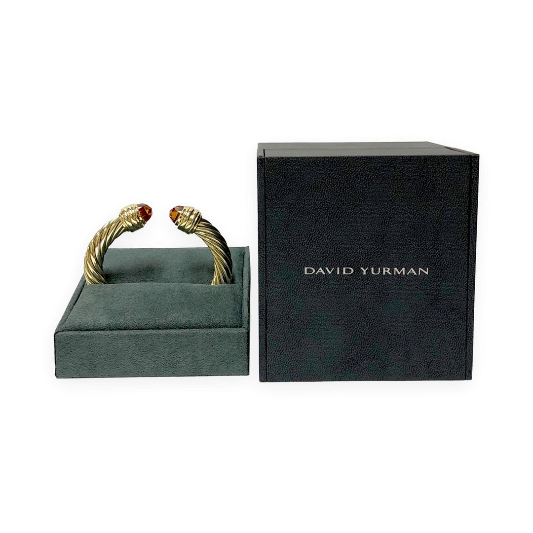 David Yurman 14K Yellow Gold Classic Cable Citrine Hinged Cuff Bracelet 9.5 mm