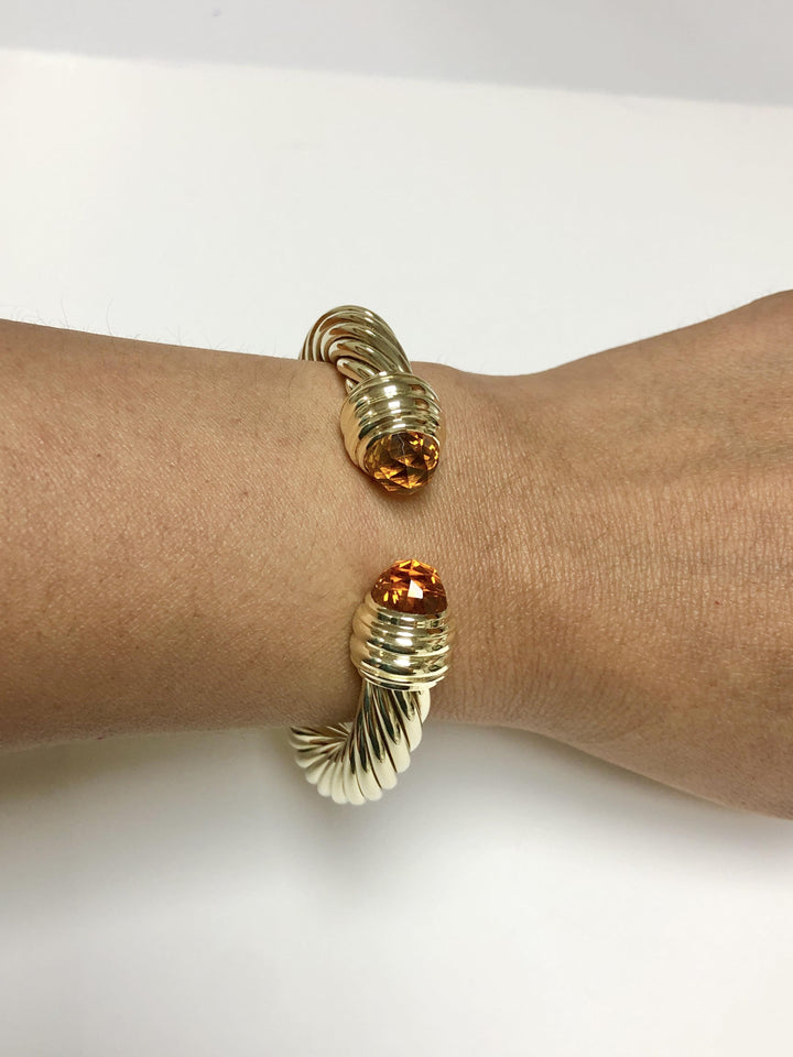 David Yurman 14K Yellow Gold Classic Cable Citrine Hinged Cuff Bracelet 9.5 mm