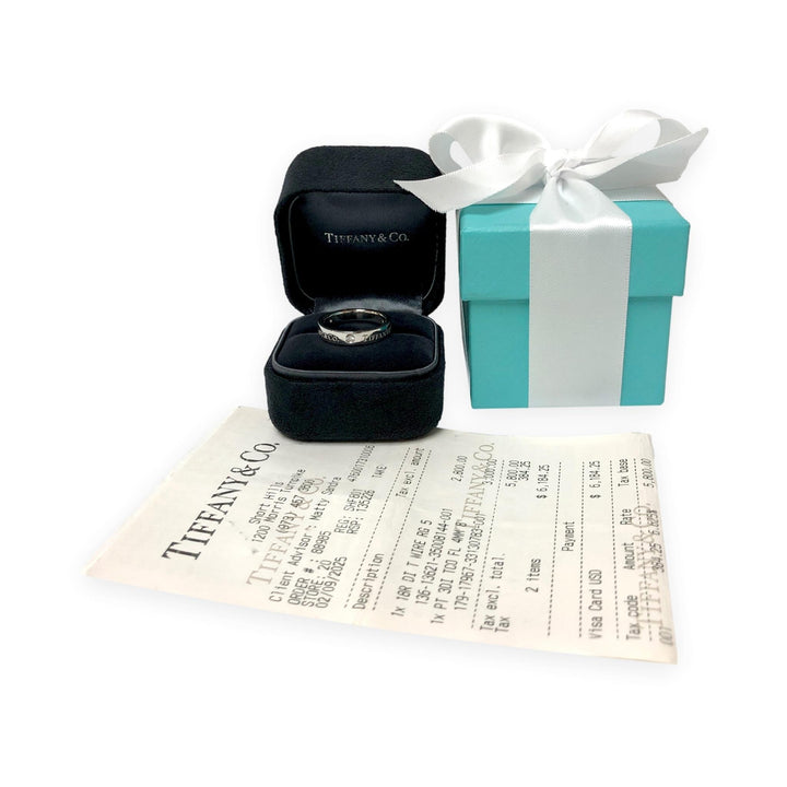 Tiffany & Co. Logo Diamond Wedding Band with 3 diamonds 4mm Platinum Size 7.25
