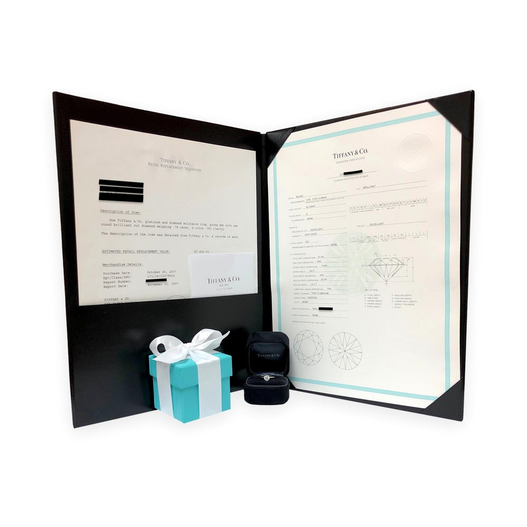 Tiffany & Co. Platinum 0.78ct G-VS1 Round Diamond Solitaire Engagement Ring