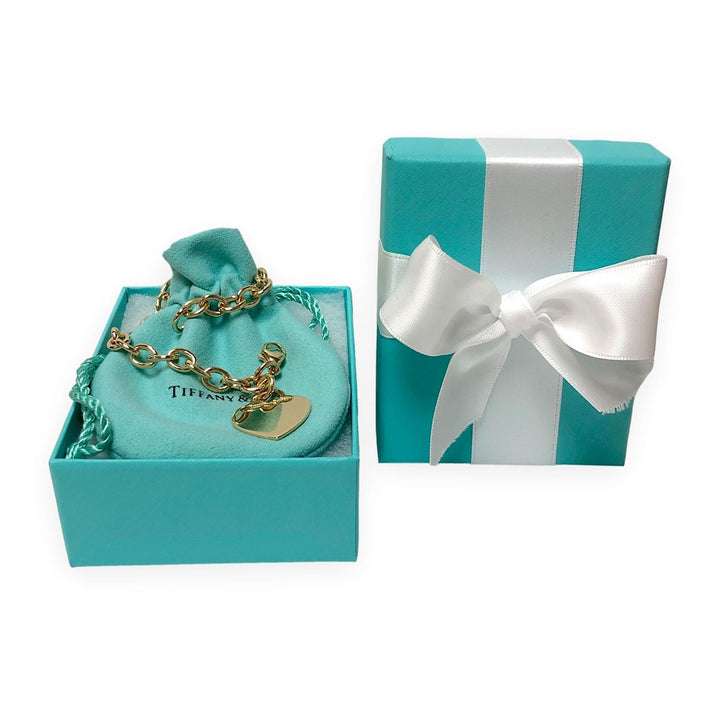 Tiffany & Co. 18K Yellow Gold Heart Tag Link Bracelet 7.25 Inches