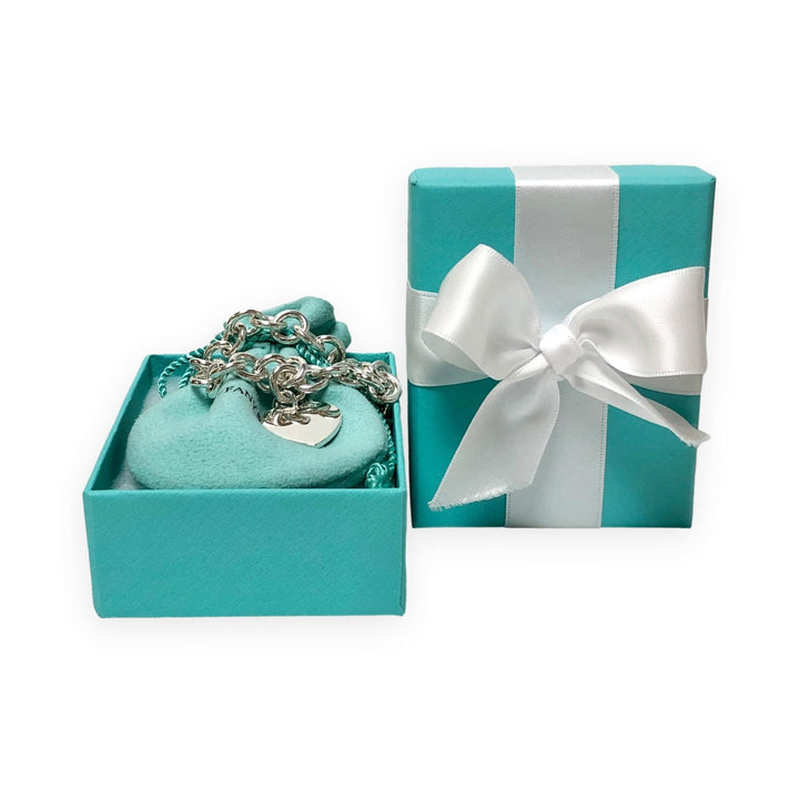 Tiffany and Co. Sterling Silver Heart Tag Charm Link Necklace 16 inches