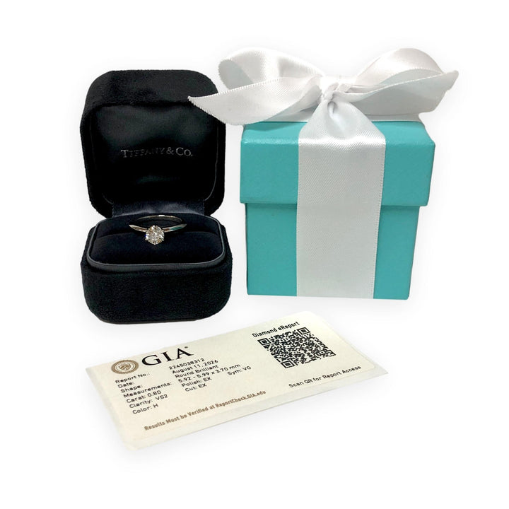 Tiffany & Co. Platinum .80 ct H VS2 Round Diamond Solitaire Engagement Ring