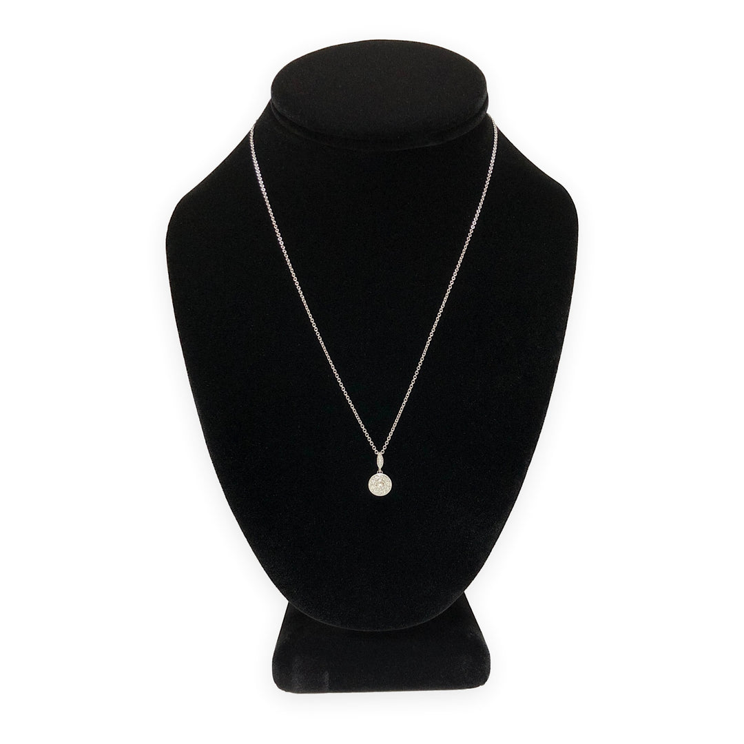 Mill-grain Circle Bezel Halo 18K White Gold Diamond 0.39 cts Total Pendant Necklace 18" Long