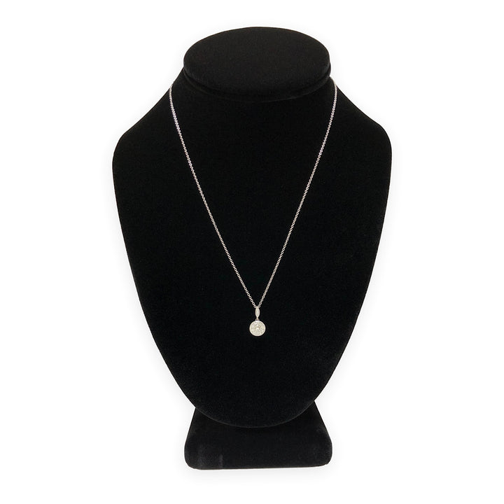 Mill-grain Circle Bezel Halo 18K White Gold Diamond 0.39 cts Total Pendant Necklace 18" Long