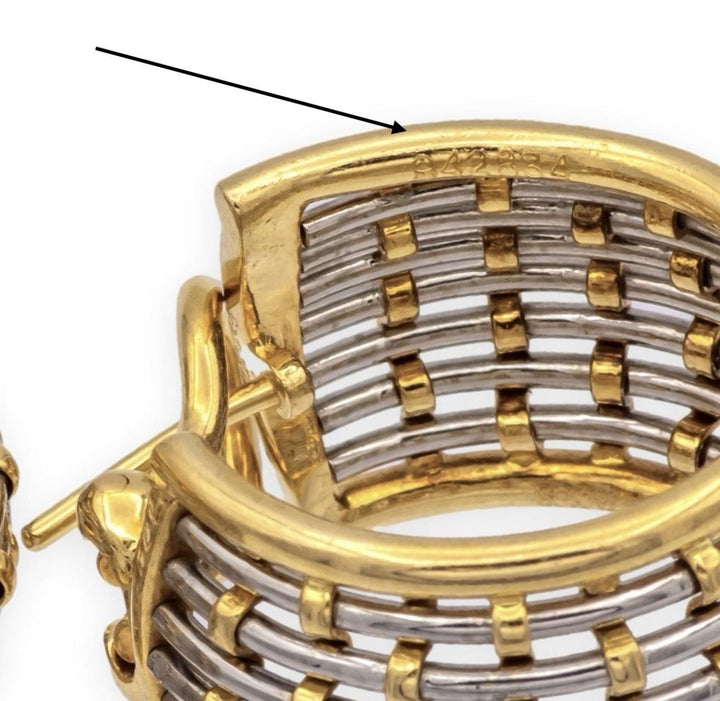 Vintage Cartier Or Et Acier Woven Hoop Earrings 18K Gold Stainless Steel 1980's