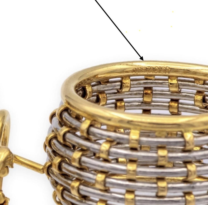 Vintage Cartier Or Et Acier Woven Hoop Earrings 18K Gold Stainless Steel 1980's