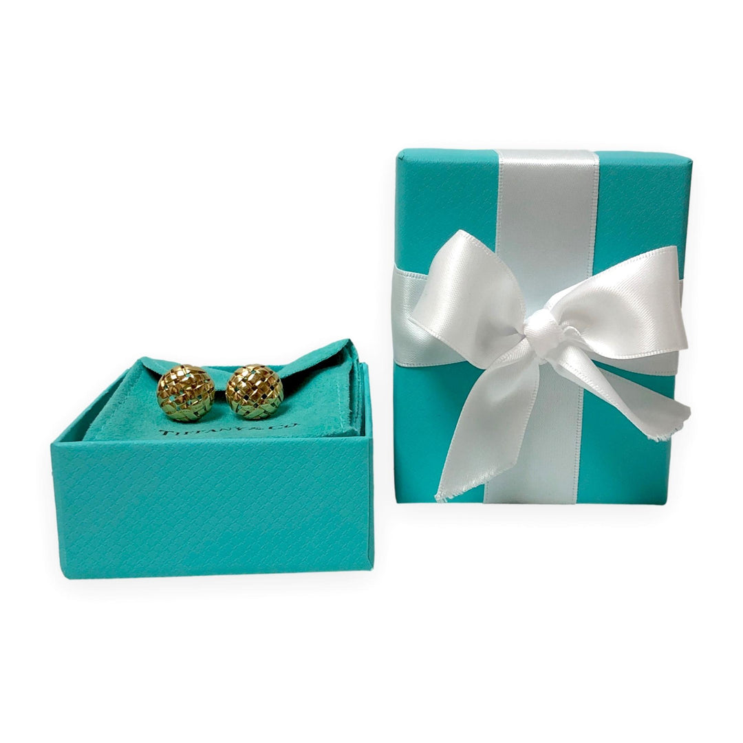 Vintage Tiffany & Co. 18K Yellow Gold Vannerie Basket Weave Stud Earrings 1995