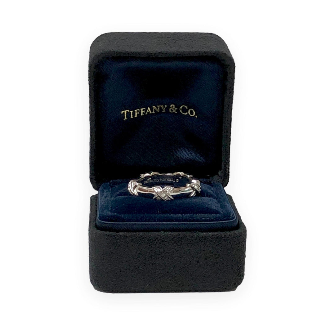 Tiffany & Co. 18k White Gold Diamond X Band Ring Size 5