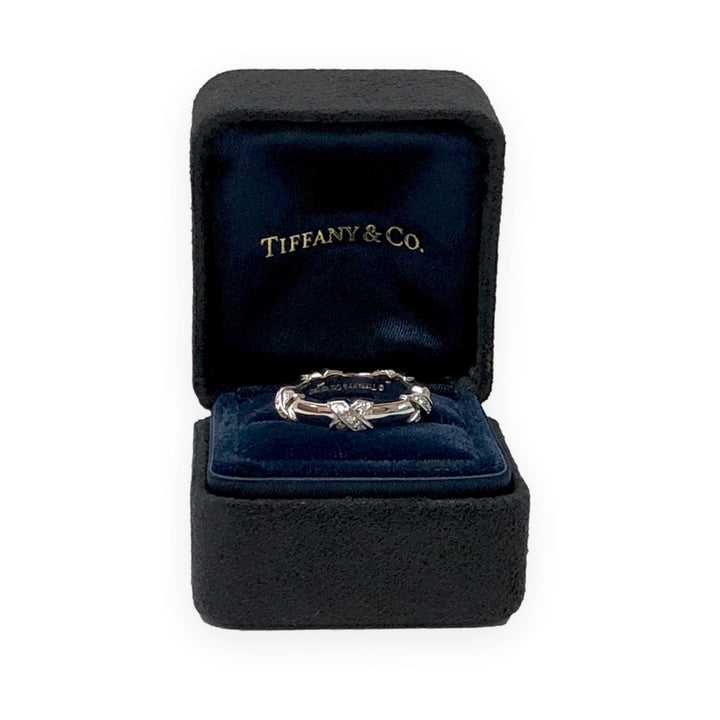 Tiffany & Co. 18k White Gold Diamond X Band Ring Size 5