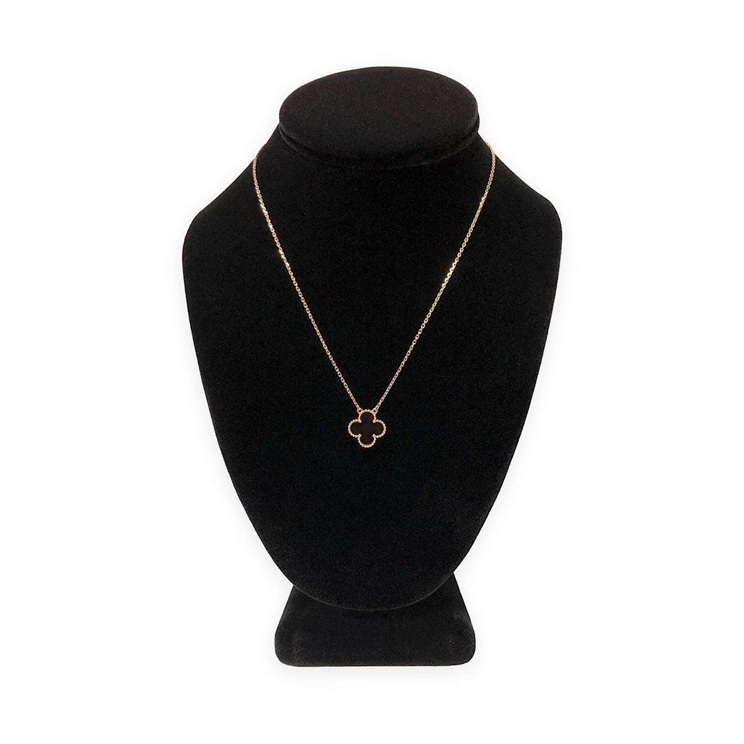Van Cleef & Arpels Vintage Alhambra Onyx Necklace Pendant 18K Yellow Gold