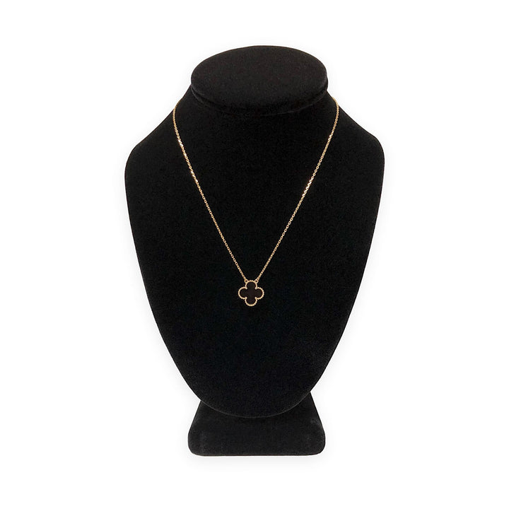 Van Cleef & Arpels Vintage Alhambra Onyx Necklace Pendant 18K Yellow Gold