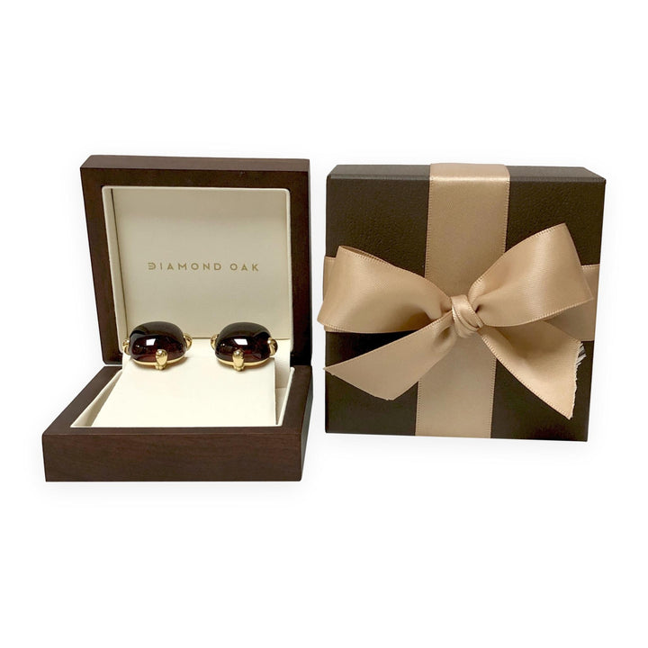 Vintage Pomellato Capri Cabochon Garnet Earrings, 18K Yellow Gold
