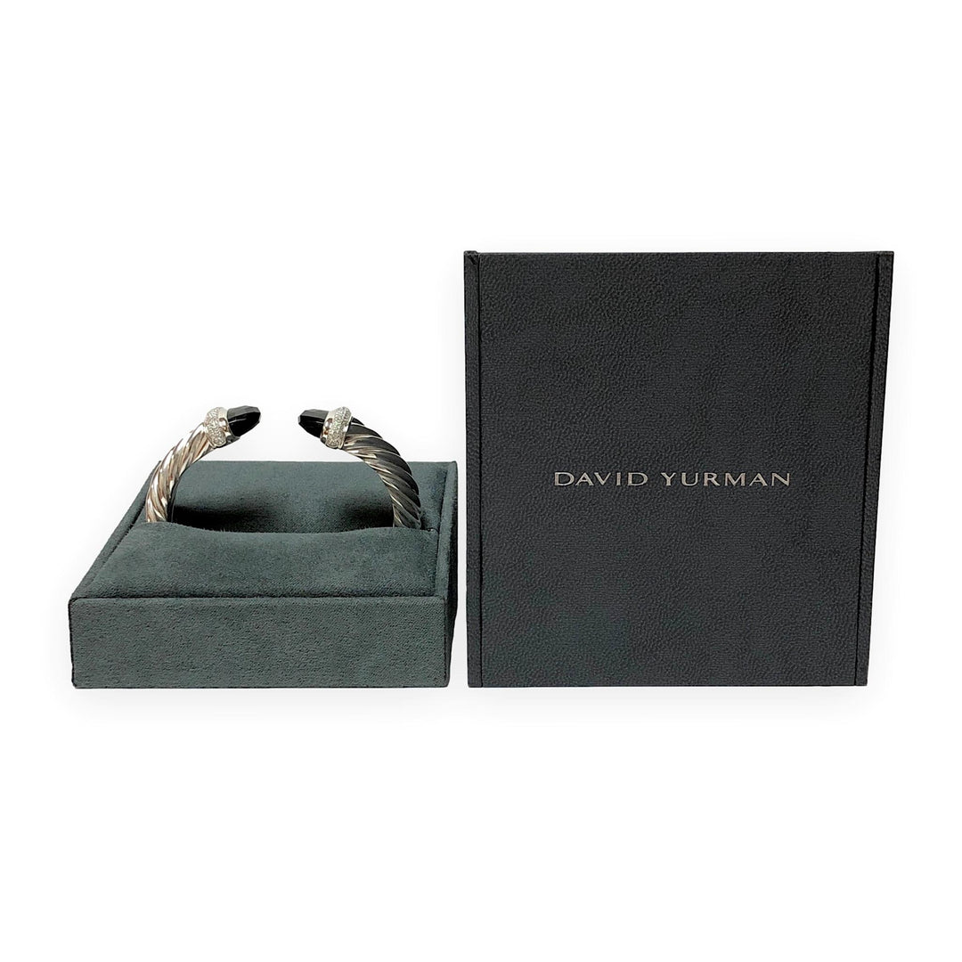 David Yurman Waverly Sterling Silver Cable Cuff, Onyx and Diamond, 15mm, Med