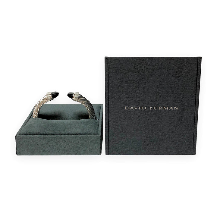 David Yurman Waverly Sterling Silver Cable Cuff, Onyx and Diamond, 15mm, Med