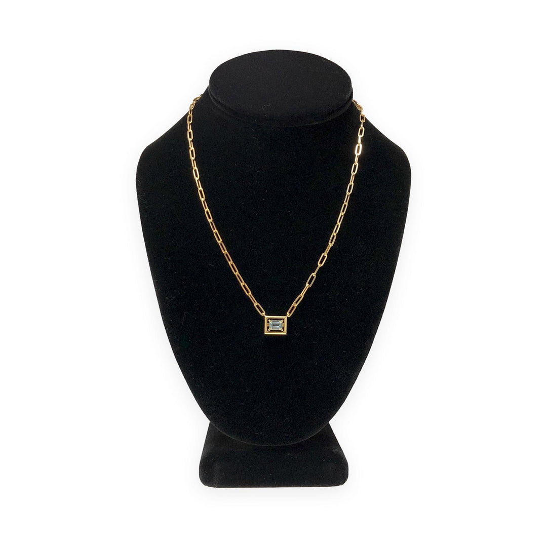 Tiffany & Co. 18K Gold Aquamarine Box Pendant Paperclip Necklace 17.5"